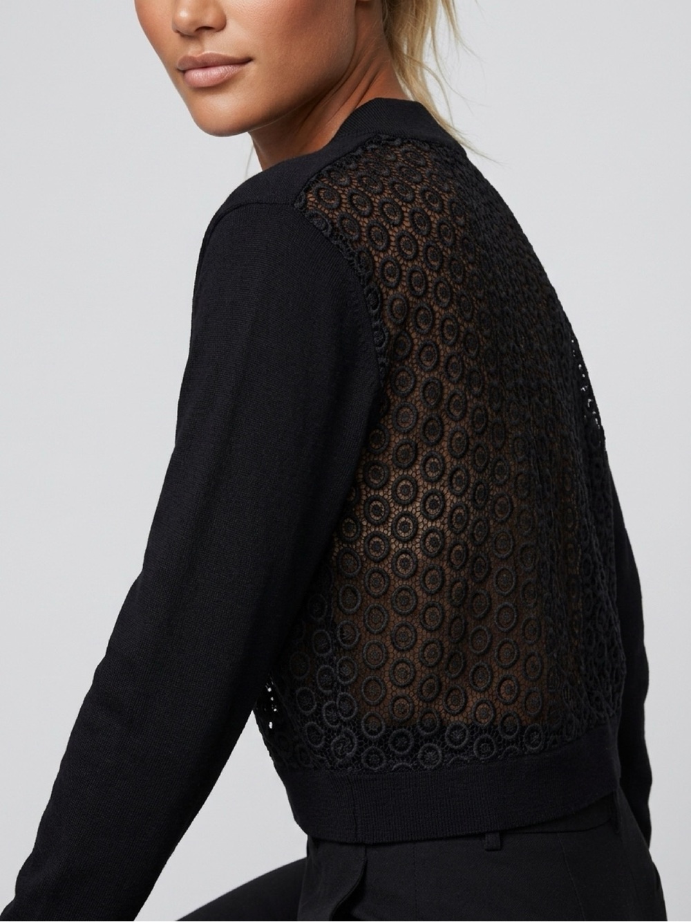 NWT Calvin Klein Black Lace Open Front Cropped Cardigan Size Large